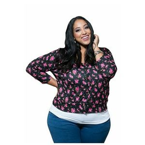 3/4 Sleeve Black Rosebud Floral Crop Sweater